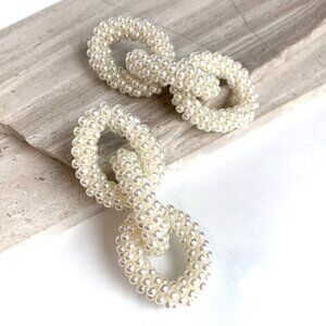 NEW~ Anthropologie Amber Sceats "Willow" Long Pearl Woven Chain Earrings